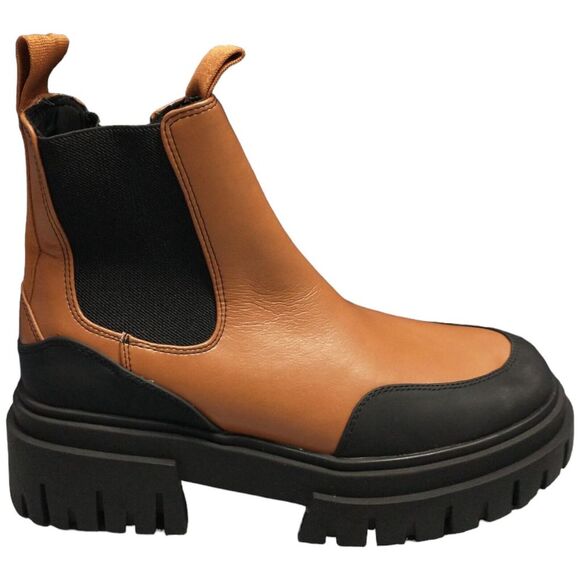 Steve Madden Nicki‎ Boots Womens Size 8 Brown Black Leather Round Toe Pull On - Picture 1 of 16